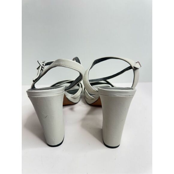 Franco Sarto Sandals Size 10 Gray Leather Ankle‎ Strap Open Toe Block Heel - Picture 10 of 11